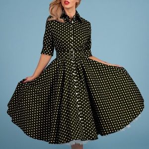 British Retro - Black PolkaDot 1950’s Swing Dress